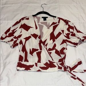 Cynthia Rowley Red and White Wrap Blouse